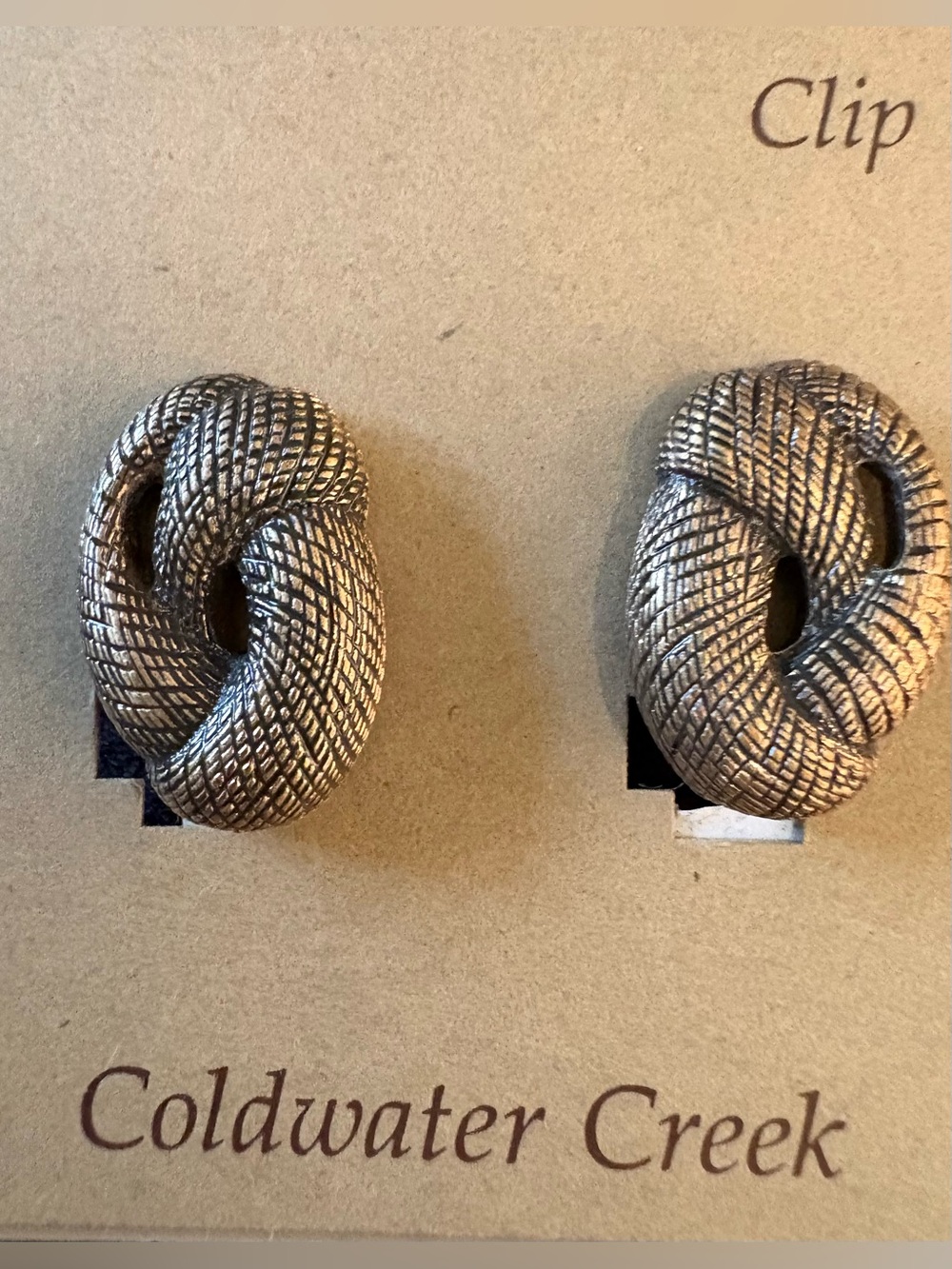 Coldwater Creek Vintage Knotted Mesh Clip-On Earrings Silver Gold Tone NWT